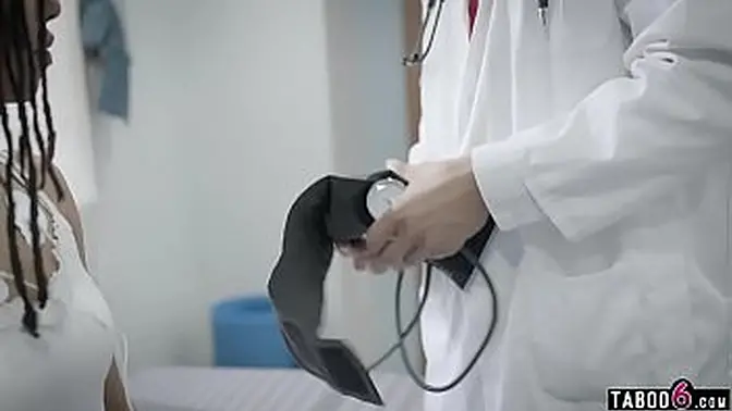 Fit ebony teen takes large cock in taboo doctor's office