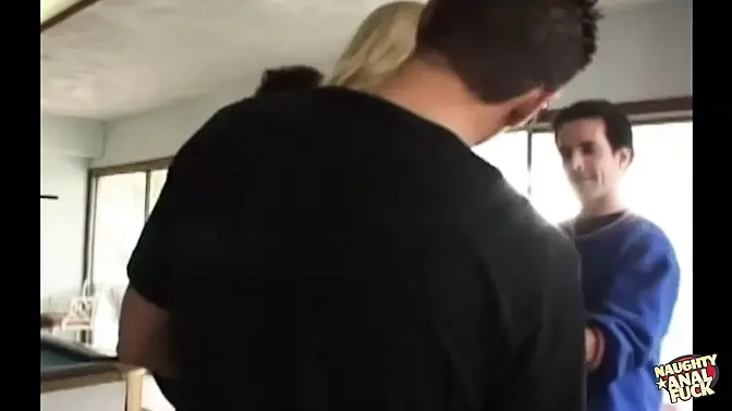 5 horny UK studs make a tall slut get on her knees and lick them