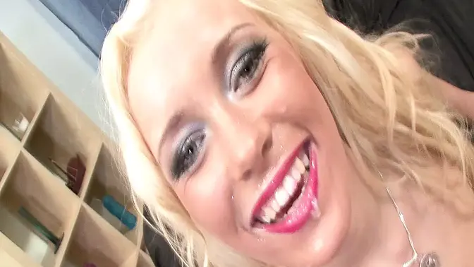 Blonde Slut Gapes and Swallows Cum After Deep Anal Fuck