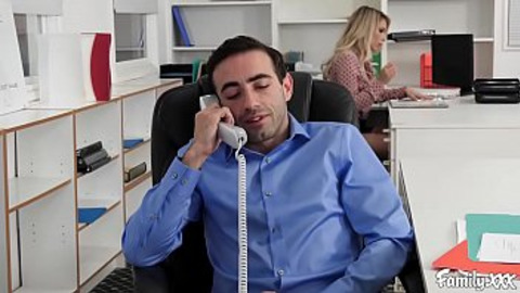 Carmen had enough of seeing her stepbrother jerking off in their office  To make him stop she seduces him with her wet pussy leading to incredibly hot office banging!
