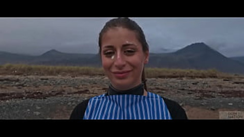 Gorgeous big-ass submissive, Silvia Soprano, gets hard domination on the beach with rough manhandling, spit, hand in throat, and heavy kink