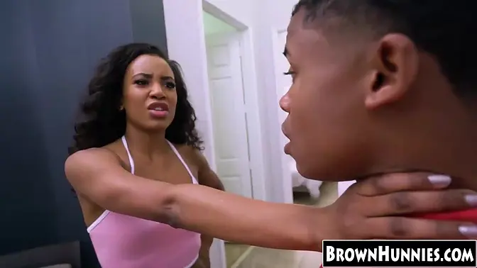 Skinny ebony GF rides her friend's cock in doggystyle