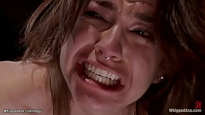 Bound brunette Bianca Stone takes anal fucking and whipping from MILF Aiden Starr