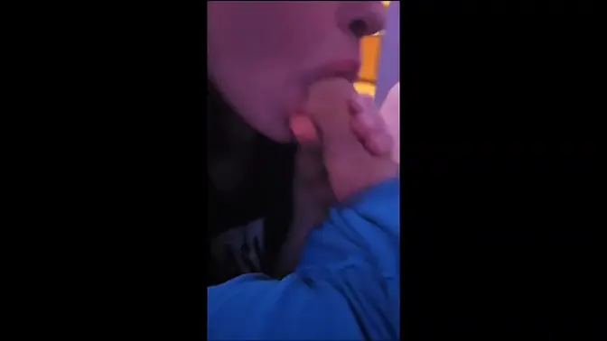 Brunette wife gives sloppy deepthroat with big natural tits