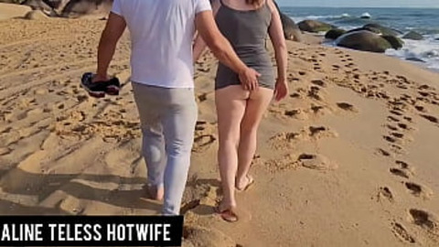 Naughty wife sucking friend even gets milk on the beach