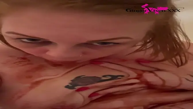 Tattooed redhead BBW gets syrupy in the shower