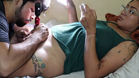 Tattooing rich pussy and paying with internal cumshot