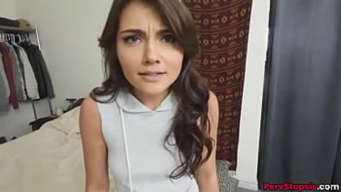 Nice dark hair stepsis called Aspen Reign gets doggystyle sex after nice blowjob on huge dick stepbro