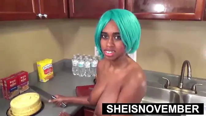 I Caught My Young Hot girlfriend In The Kitchen And Got Horny &mdash;  Face Fucking Her Cute Mouth And Shaved Pussy Hardcore Cowgirl &mdash;  Petite Ebony Whore Sheisnovember Riding Big Dick BBC Closeup on The Counter With Big Tits Out Erotica By Msnovem