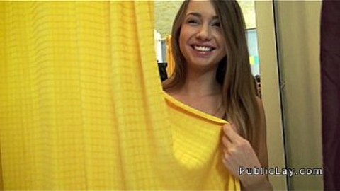 Natural busty ababe banged in public change room
