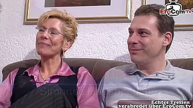 German Mature housewife big natural boobs threesome FFM casting