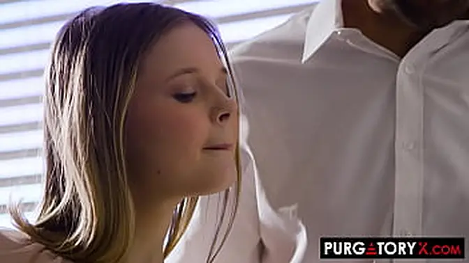 Adorable blonde babysitter gets throat fucked by her boss