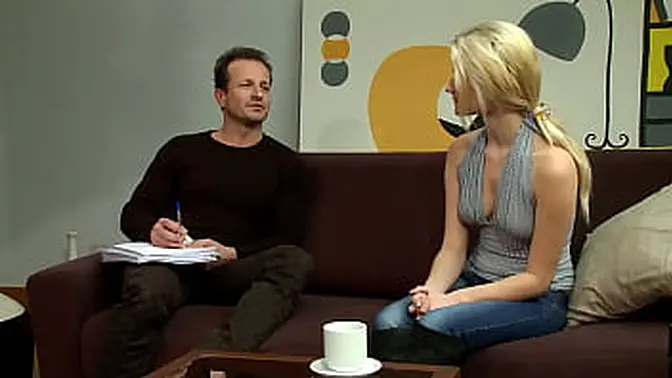 Fresh-faced blonde Michaele enjoys hard and fast fucking in multiple positions