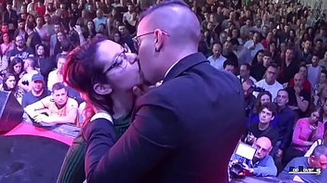 Spanish beauty flaunts big natural tits in public while enjoying a thick cock