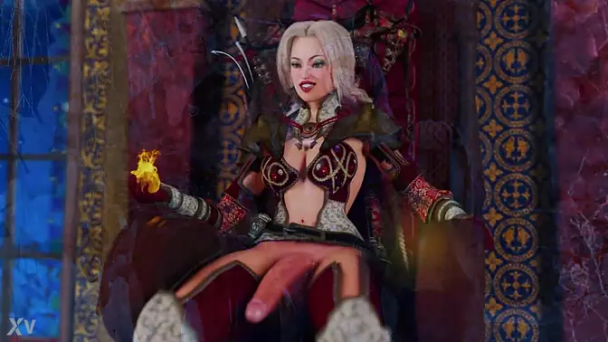 Futa princess Margo fucks in threesome with warlord - double penetration facial cumshots