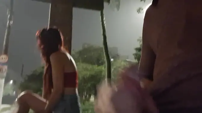 Redhead shocked by public masturbation and bukkake