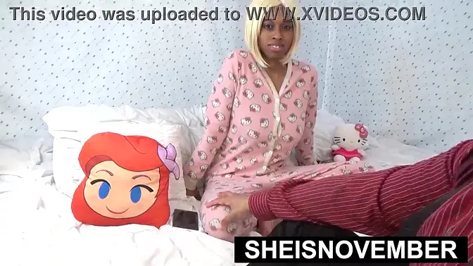 Skinny ebony babe learns to fuck doggystyle and gets a rough BBC