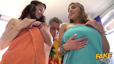 Fake Hostel - Festival Girls really need a shower but their guy wants stinky sex first