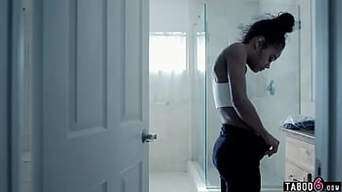 Slender ebony teen gets banged by a horny delivery guy