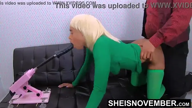 My girlfriend Is Being Taught A Lesson For Stealing From Me BDSM Style &mdash;  Young Petite Ebony Babe Sheisnovember Mouth Pumped By Fuck Machine While Hardcore Doggystyle Fucking With Big Brown Booty And Areolas Bouncing on Msnovember