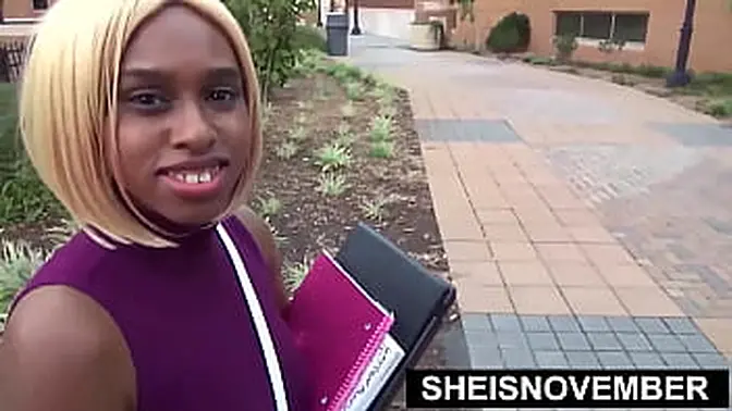 Hot busty student offers her shaved pussy to her black professor