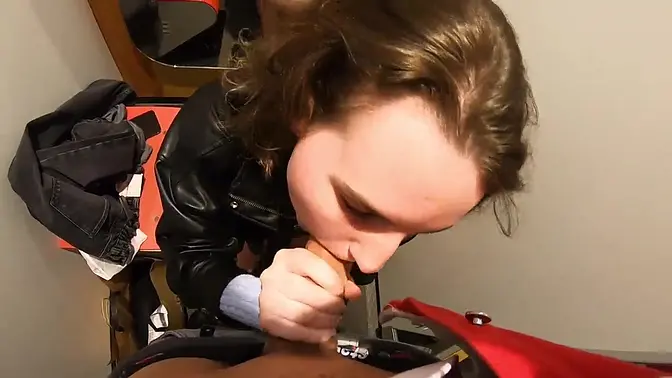 Darcy Dark's public lingerie fitting room blowjob