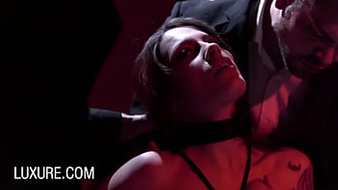 Brunette in stockings humps and sucks in intense group DP