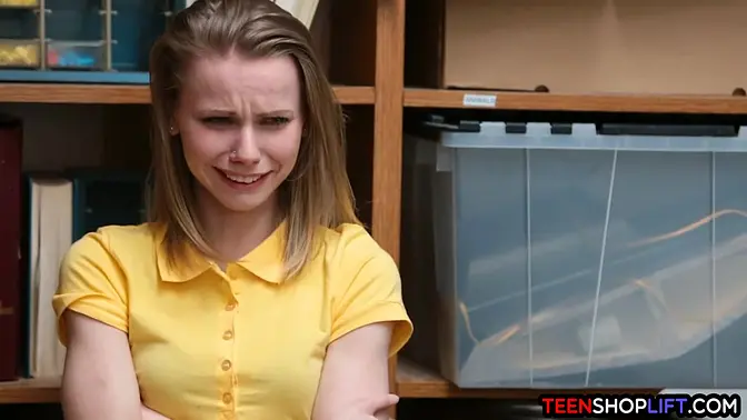 Slender teen gets caught shoplifting and gets a surprise fuck in the boss's office