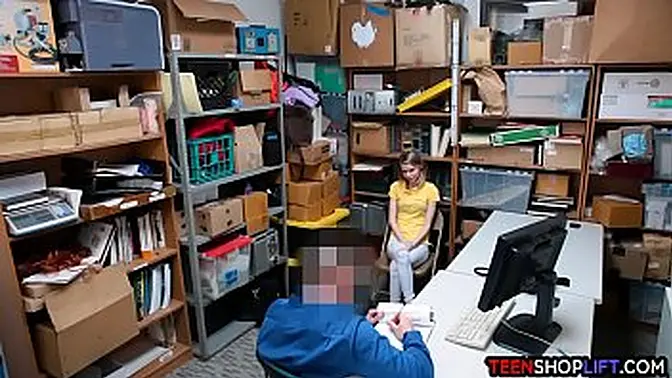 Slender teen gets caught shoplifting and gets a surprise fuck in the boss's office