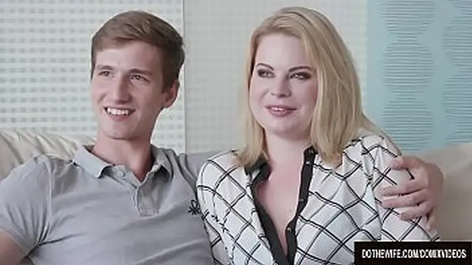 Blond wife Adry Berty gives a deepthroat BJ and receives a big shaft