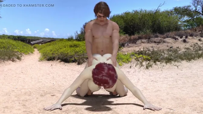 sexy gym trainer mounts college lady on the beach