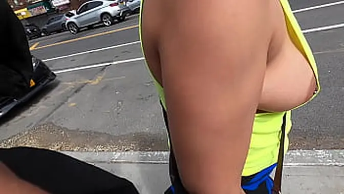Wife walking in public braless with nip slipping out