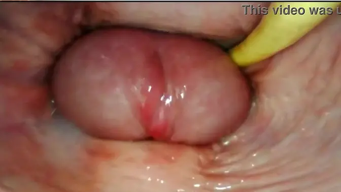 Internal POV of a tight pink pussy filled with cum