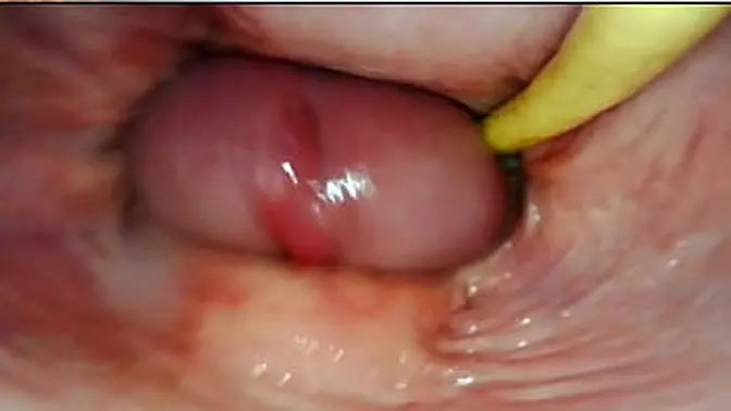 Internal POV of a tight pink pussy filled with cum