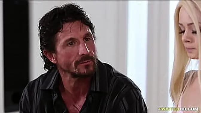 Beautiful stepdaughter rides stepdaddy in reverse cowgirl