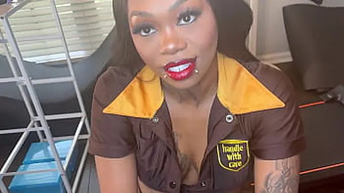 UPS worker gives a packages and gets one in return