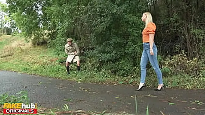 FAKEhub - The Friendly Flash Off - interracial sex and orgasms for beautiful Ebony MILF and young perv with super hard cock