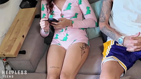 PLEASE DON'T LEAVE ME ALONE with My Perv Brother!! 18yo Virgin Stepsis Surprised while Relaxing!