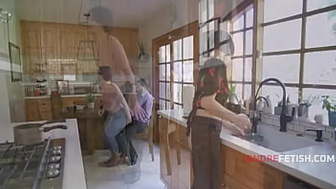 Ignored wife rides cock in taboo family scene