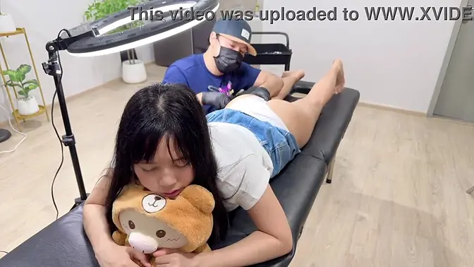 Asian teacher seduces tattoo artist and gets a creampie