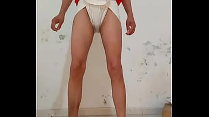 Diapered babe pees herself, cums hard