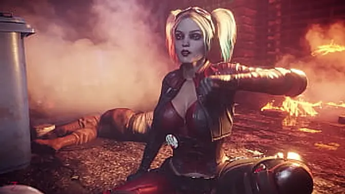 Animated Harley Quinn in bondage takes deepthroat and gets pounded