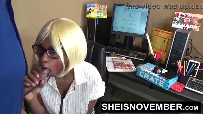 Curvy ebony secretary rides boss's large dick at work