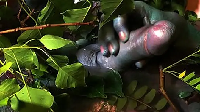 He was covered in body paint and calmly stroking his dick then I put my fingers in his ass and made him cum 