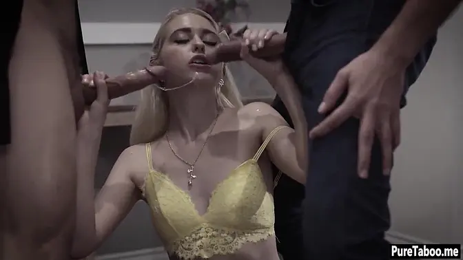 Teen girlfriend Chloe Cherry double penetrated in a three-some with her stepdad and a friend