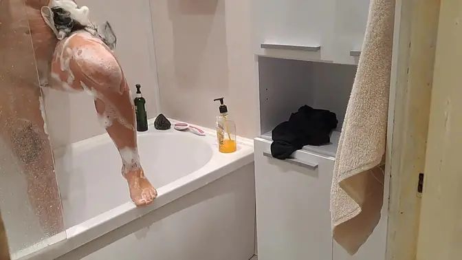 boyfriend spying girlfriend in bathroom and jerking off  Hope I can fuck this girl someday