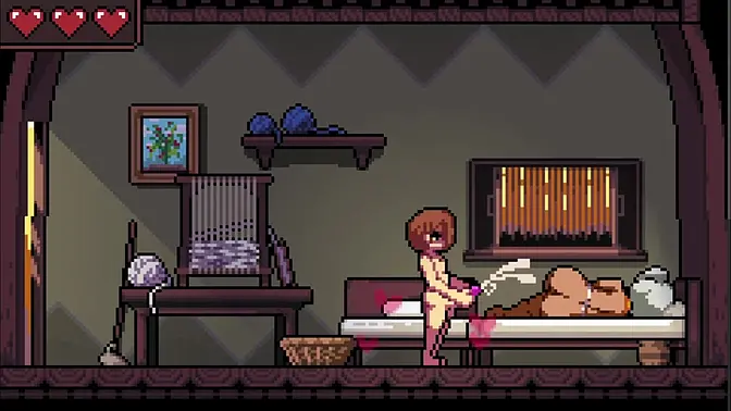 Curvy 3D babe explores her big boobs in an anime PC game