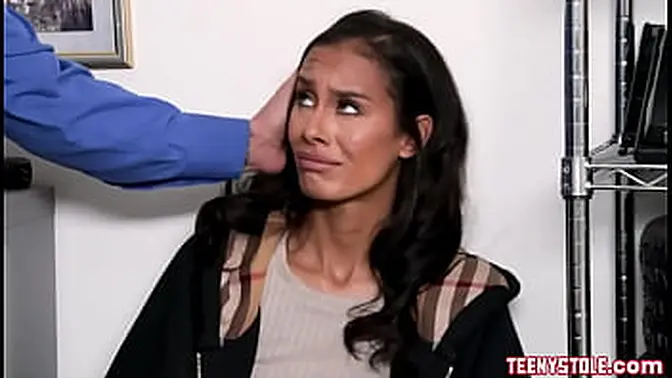 Skinny ebony teenie gets pounded by massive cock security guard