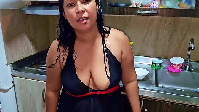 Steamy kitchen encounter with a horny milf