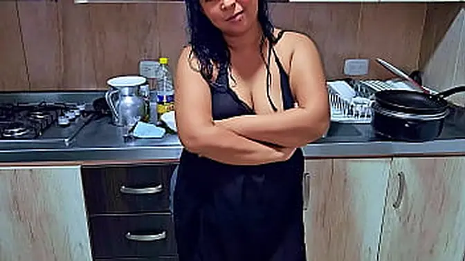 Steamy kitchen encounter with a horny milf